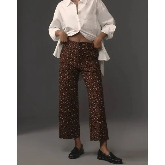 Anthropologie Maeve The Colette Cropped Wide-Leg Ponte Pants Animal Print 23 NWT - Picture 1 of 4